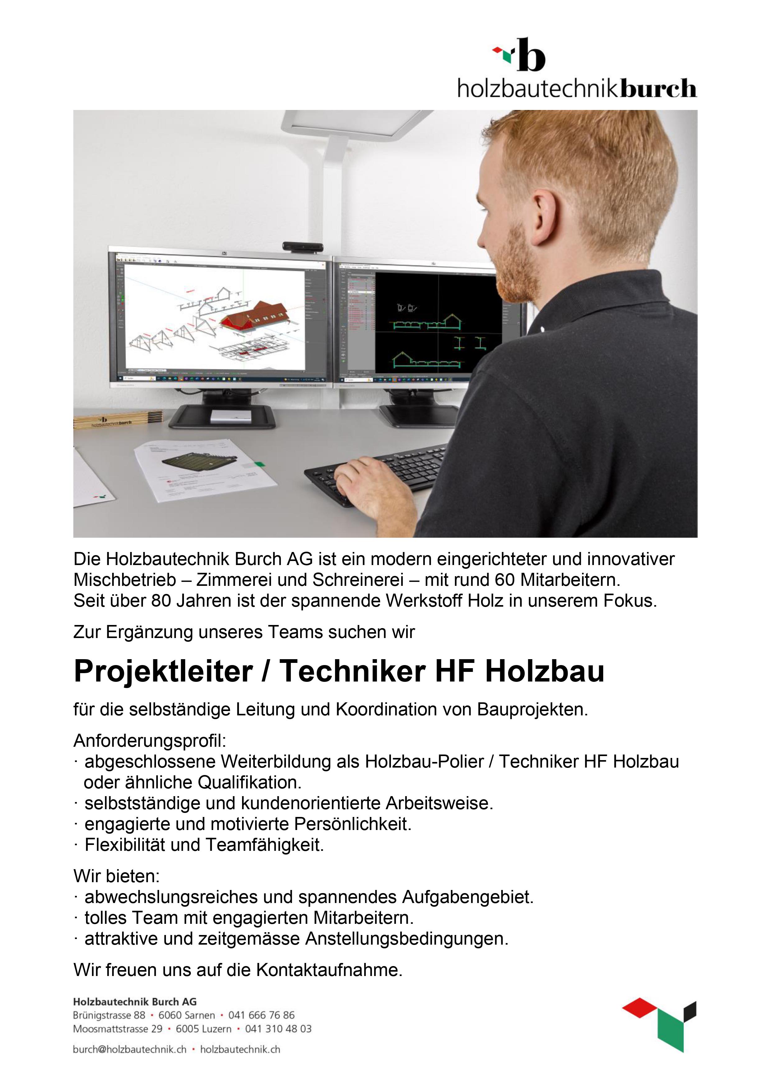 2023 Stelleninserat Homepage Projektleiter Holzbau