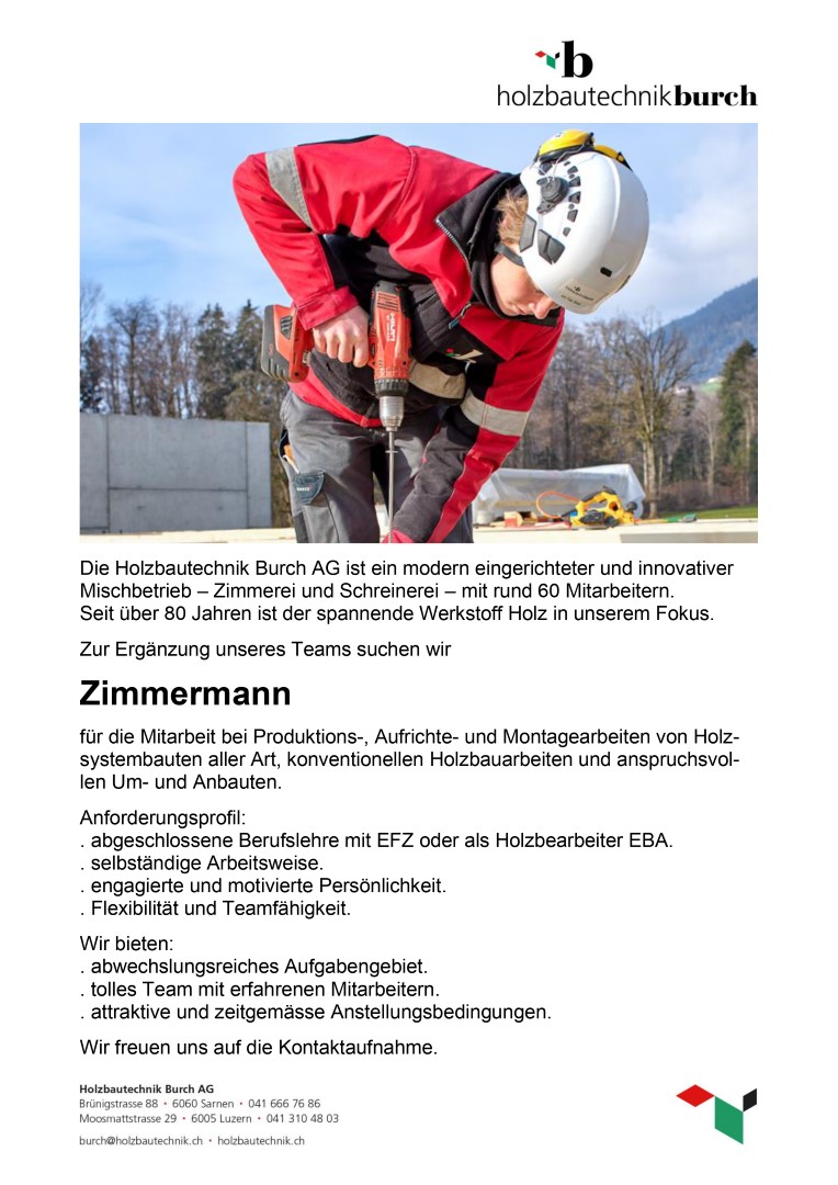 Stelleninserat Zimmermann